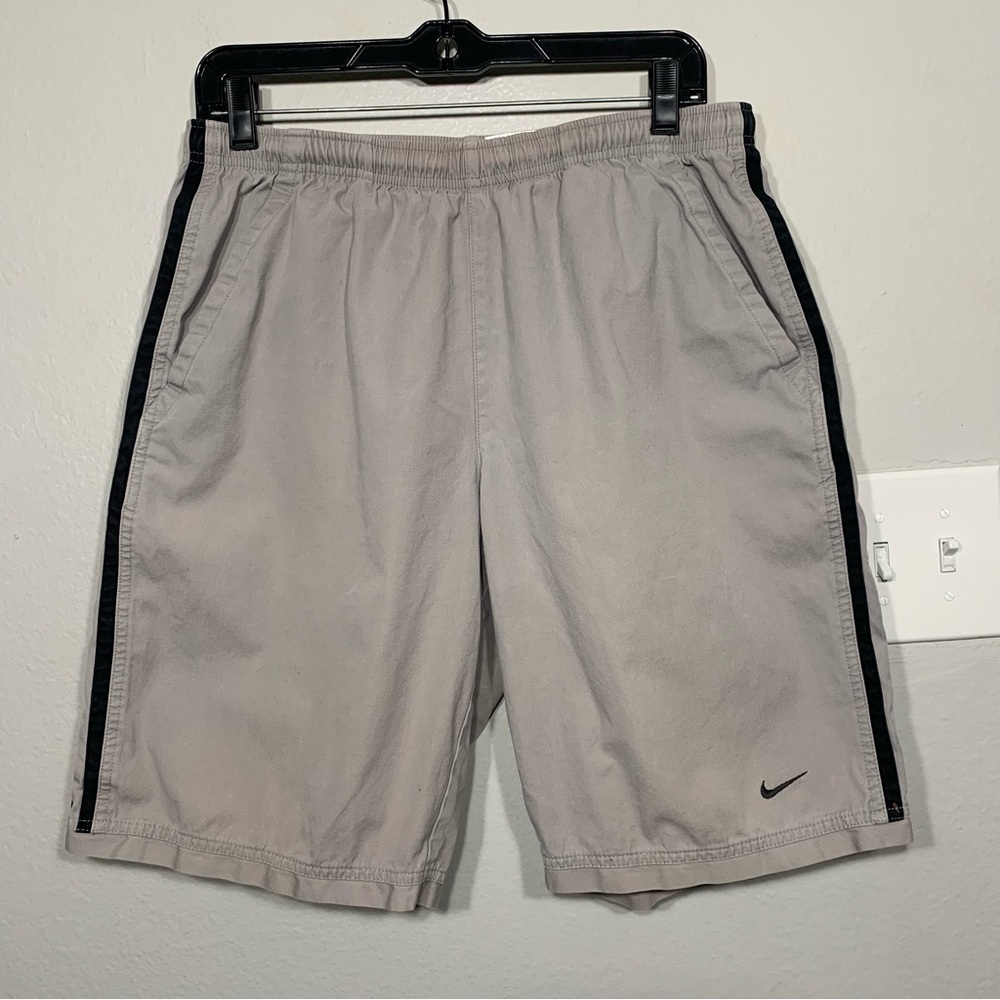 Vintage Y2K Nike Canvas Drawstring Shorts Beige/Black Stripes Men’s Sz M